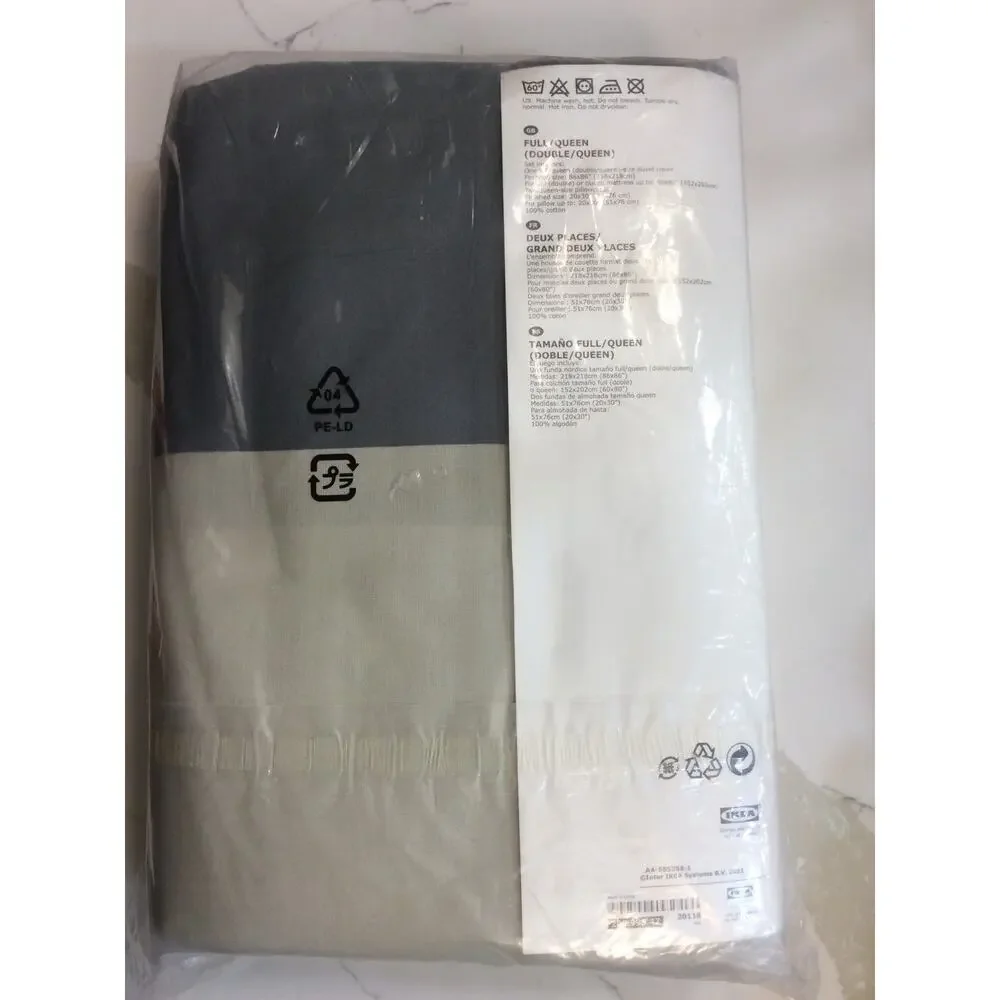 New Ikea BRUNKRISSLA Full/Queen Duvet Cover & 2 Pillowcases Bed Set Black/Gray